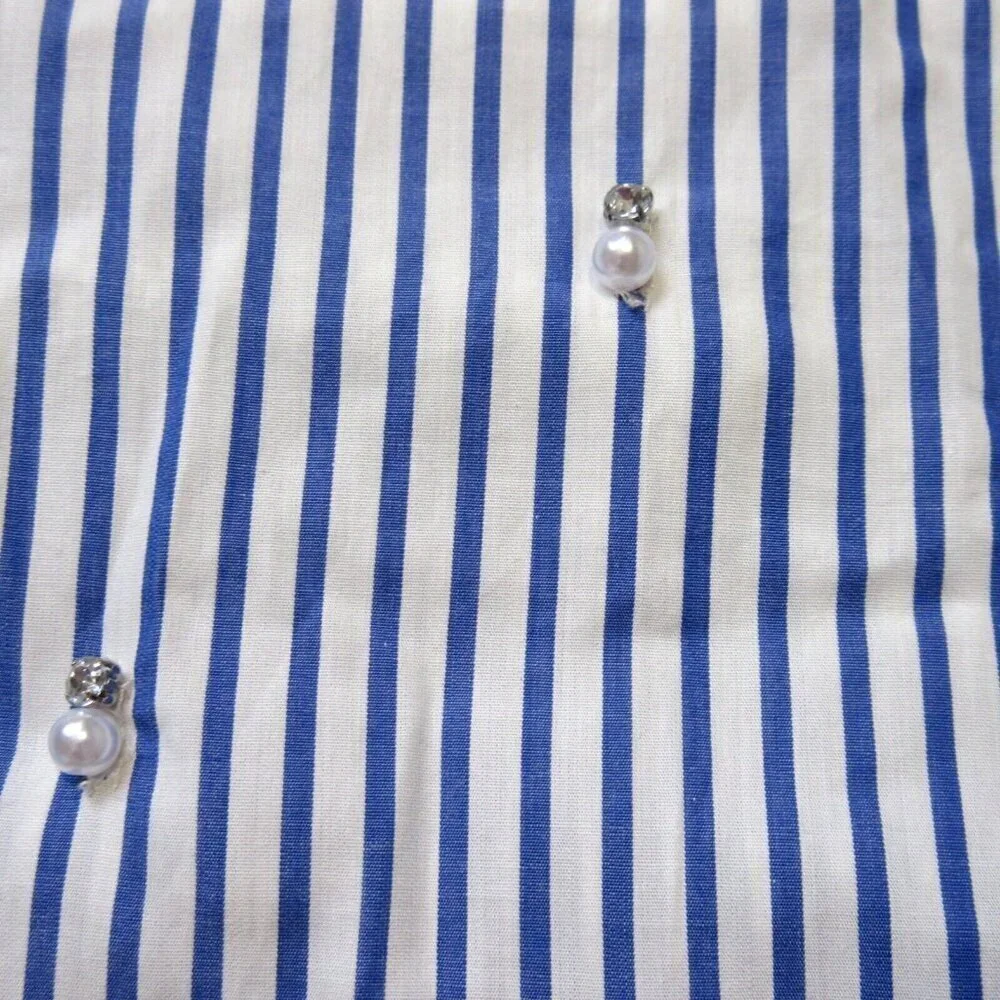 NWT J.Crew Collection Cropped Short-sleeve Shirt in Blue White Stripe Pearl 24